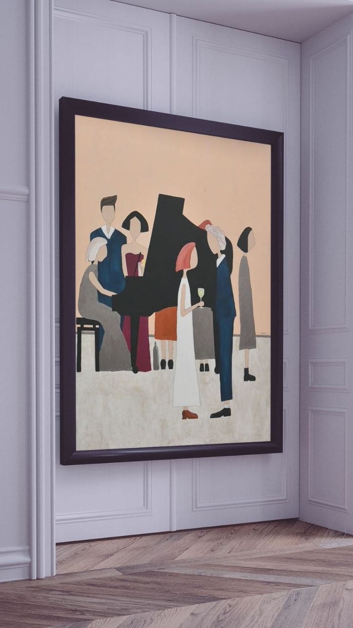 Framed Dekart painting in a refined wall setting.