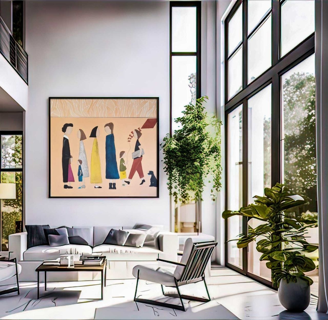 Dekart painting in a bright modern living room.